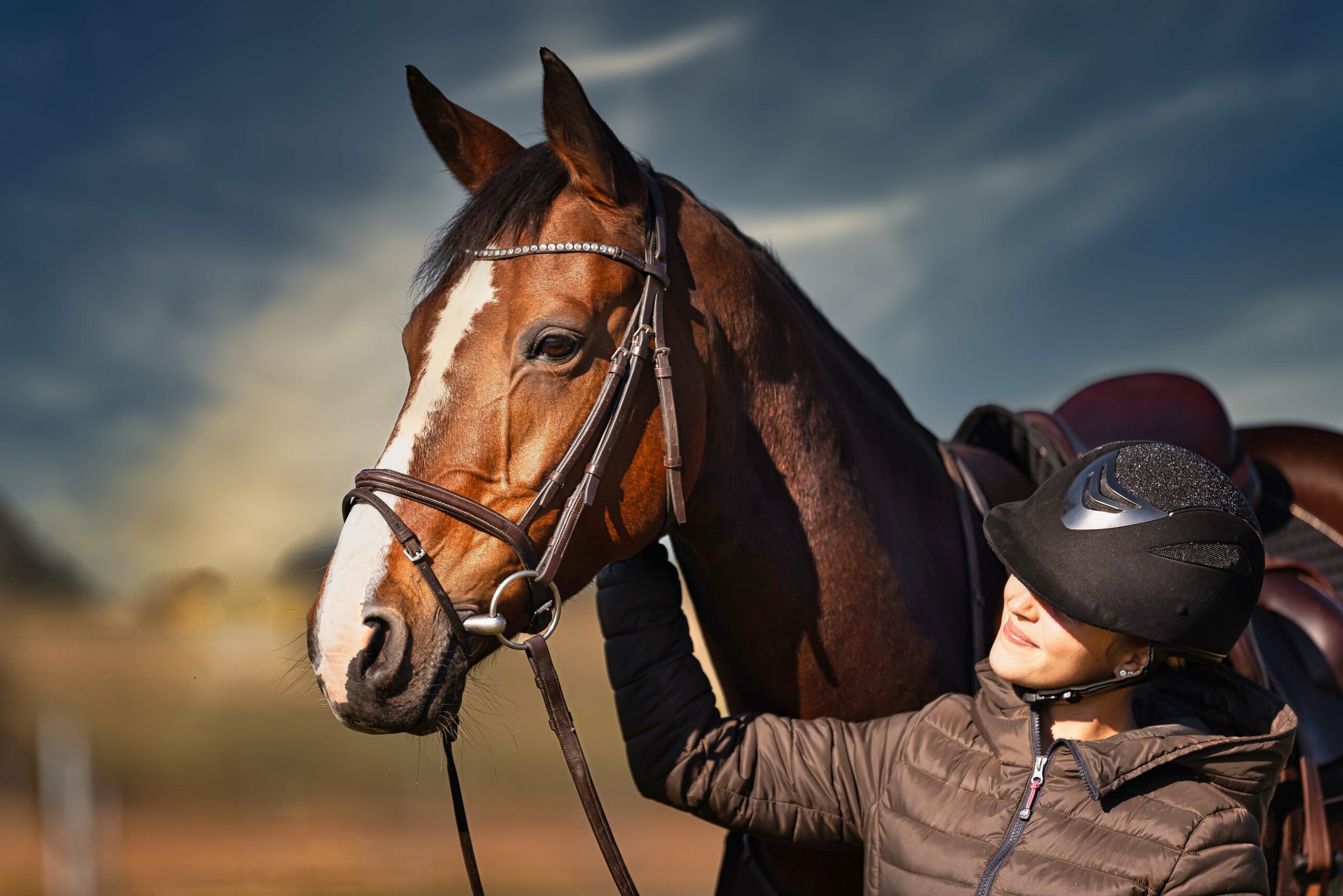 Horse wearing bridle being held and cared for by a rider, representing equine ownership and legal protection supported by Temple Legal Protection’s insurance products.